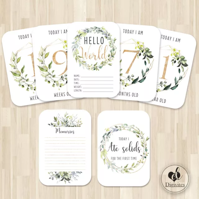 Baby Milestone Cards, Botanical, Photo props, 40 cards, 250gsm, Unisex, neutral