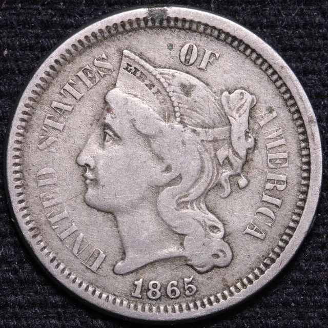1865 Three Cent Nickel Piece CHOICE VF FREE SHIPPING E673 ACM