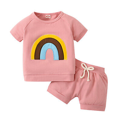 Toddler bambini Baby Ragazze Estate Rainbow T Shirt Tops + solido Pantaloncini Abiti Set 3
