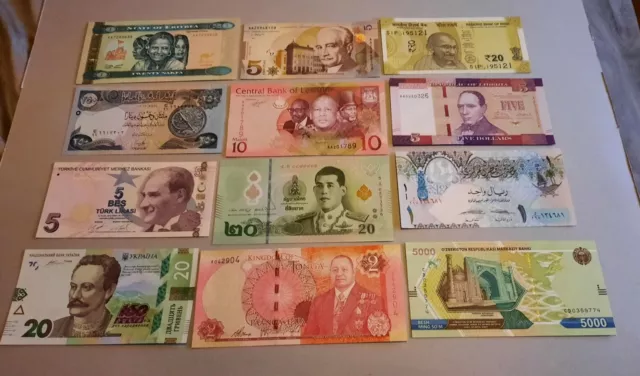 Collection Of 12 World Banknotes All Mint Uncirculated. Pack 6