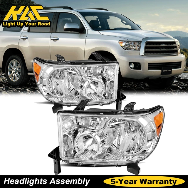 Headlights Assembly for 2007-2013 Toyota Tundra 2010-2017 Sequoia Amber Chrome