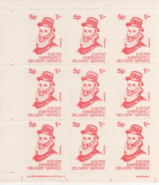1971 POSTSTREIK "FRANCIS DRAKE" 5p/1/- BLATT ETIKETTEN