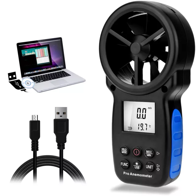 Digital Anemometer USB Wind Speed Gauge Vane Meter Humidity Temperature Test