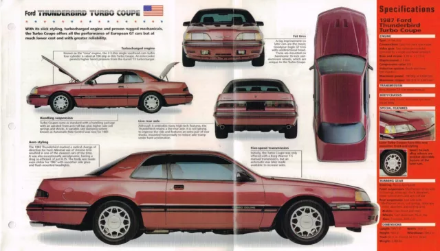 FORD THUNDERBIRD TURBO SPEC SHEET/Brochure:1987,1988,..