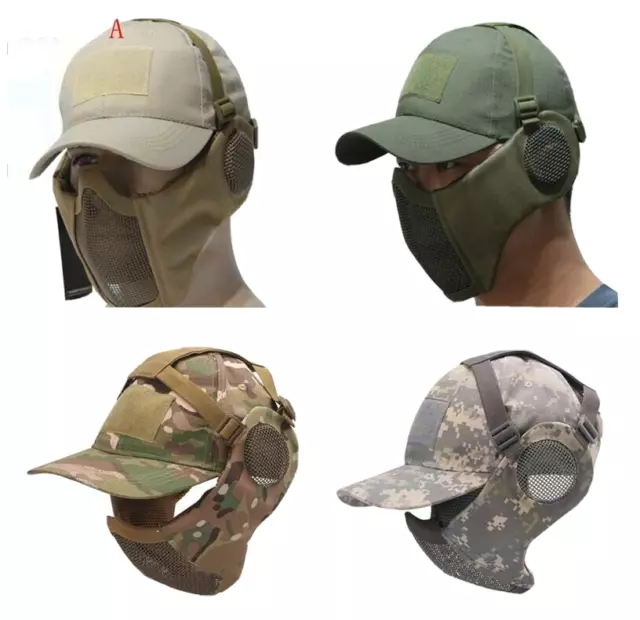 Tactical Airsoft Foldable Half Face Mesh Mask + Baseball Cap CS Ear Protection