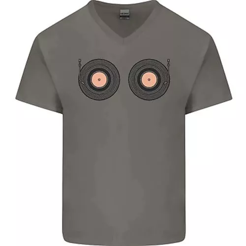 Tetta Ponti Dj Djing Divertente Giradischi Vinile Uomo Scollo A V Cotone T-Shirt