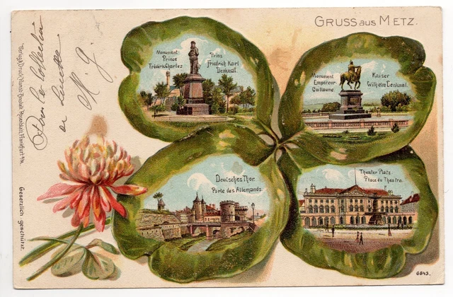 METZ moselle CPA 57 GRUSS Aus metz  carte gauffrée trefle à quatre feuilles