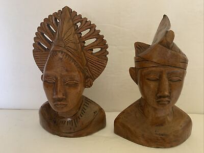 Klungkung Bali Man & Woman Bali Indonesia Hand-Carved Hard Wood Vintage 5.5” T