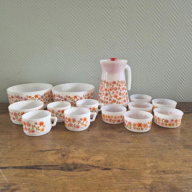 3 ramequins motif floral - Arcopal - Modèle Scania - Vintage années 70 (1970) - Arts de la table