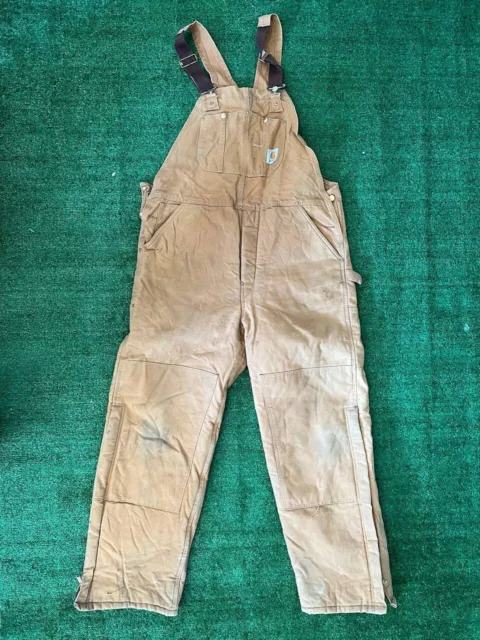 Vintage Carhartt Carpenter Lined Duck Bib Double Knee Overalls 44x33