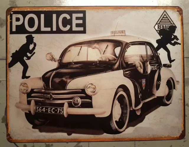 Plaque metal vintage Renault 4cv Police