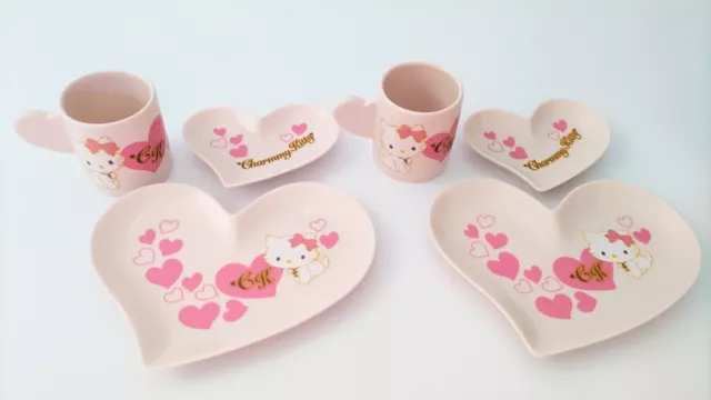 Sanrio Charmy Kitty Juego de platos y tazas en forma de corazón, 2 juegos...