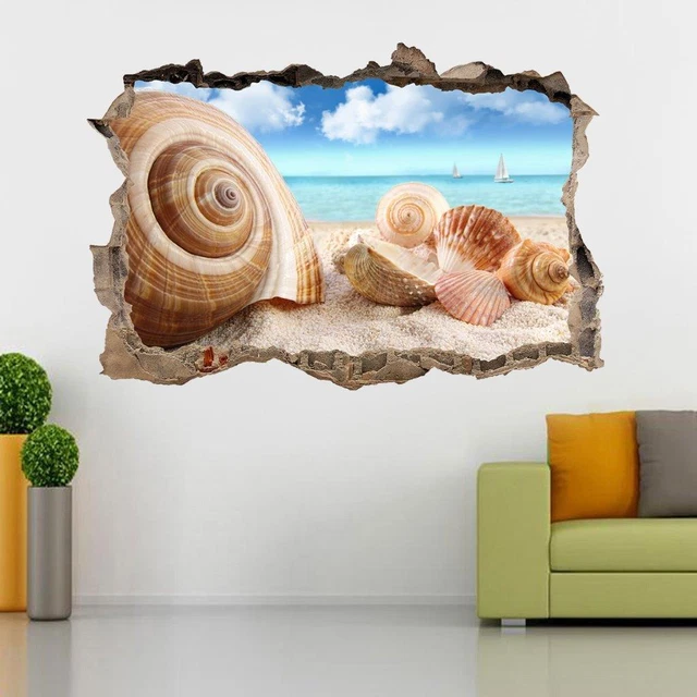Seashells On The Beach 3D Smashed Wall Sticker Decal Decor Art Mural Nature FS