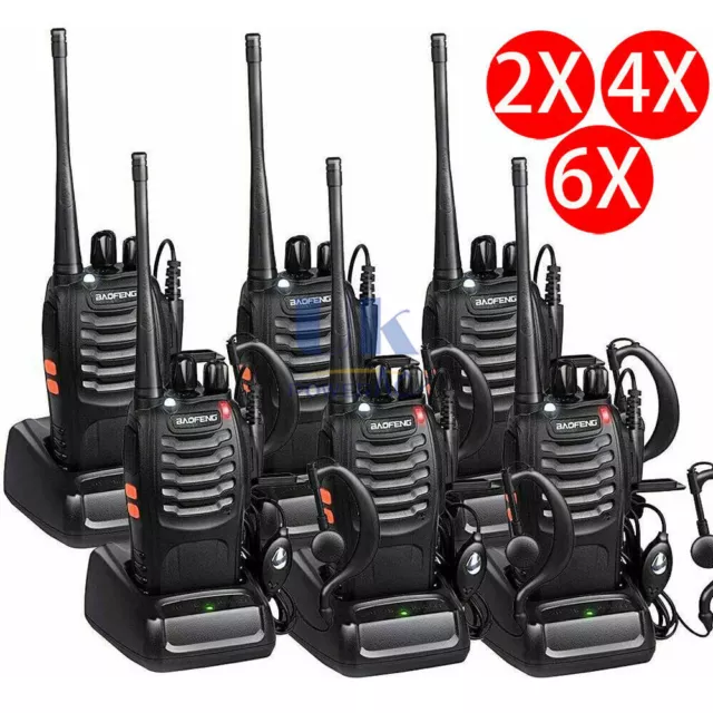 Paquete de 6 Walkie Talkie BF-888S Radio De Mano Dos Direccionales UHF 400-470 MHz Recargable