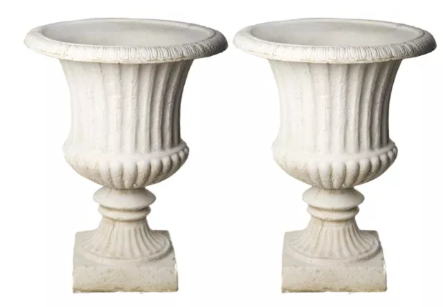 Pair of Extra Large White/cream Ancient Greek Style Fluted Vase Planter Urn