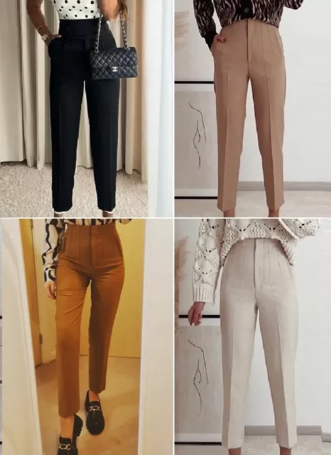 Zara High Waisted Seam Tailored Pants Tapered Ankle Capri Trousers Welt Pockets