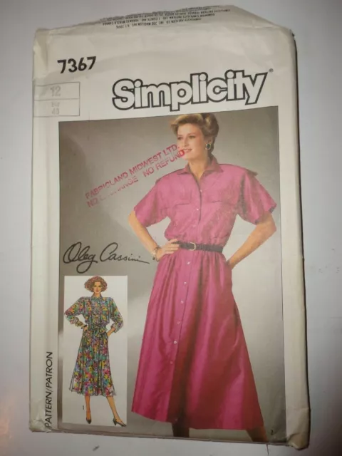 Vintage Simplicity 7367 Sewing Pattern Misses Loose Fitting Dress Sz12 Uncut FF