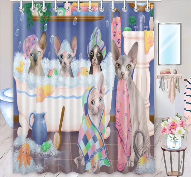 Halloween Sphynx Cat Shower Curtain Bathtub Screens Personalized Hooks