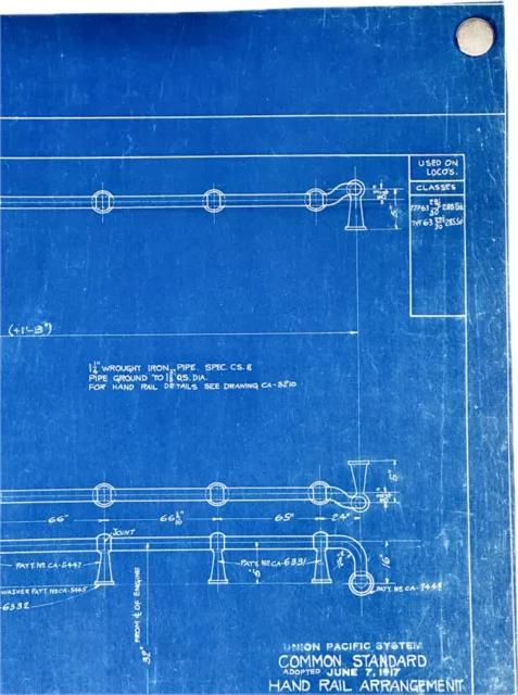 1917 UNION PACIFIC/ Utah Railroad Blueprint- Hand Rail Arrangement- 20 ...