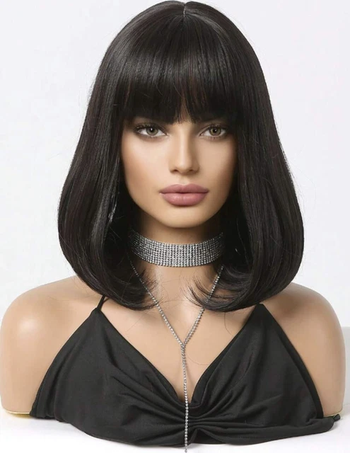 Perruque Synthétique Femme Noir Coupe Courte Carré - Bonnet Moyen +4, Raide, Neuve