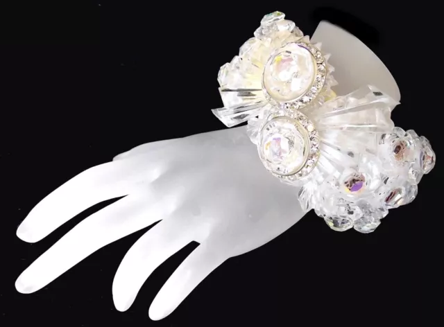 IRIS G HUGE White & Ivory Art Deco Style Austrian Crystal Runway Bracelet-OOAK