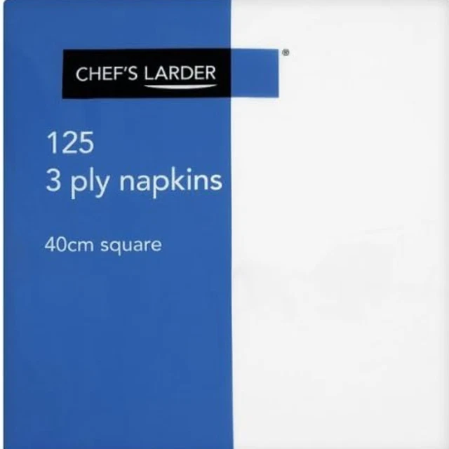 CHEFS LARDER 125pk 3Ply NAPKIN 40cm SQUARE WHITE CHRISTMAS BUFFETS TABLE