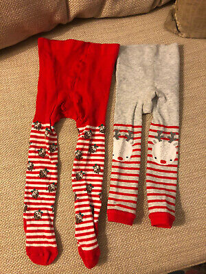 Baby Girls Christmas Tights - 2 pairs - 6-12 months