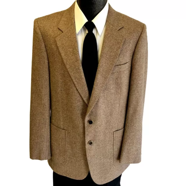 Vtg 60's Brown HERRINGBONE Sport Coat DONEGAL TWEED Jacket Wool Silk Blazer 42