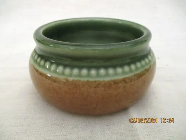 Bendigo Pottery Small Salt Pot/Condiment Dish - Green & Brown - Vgc