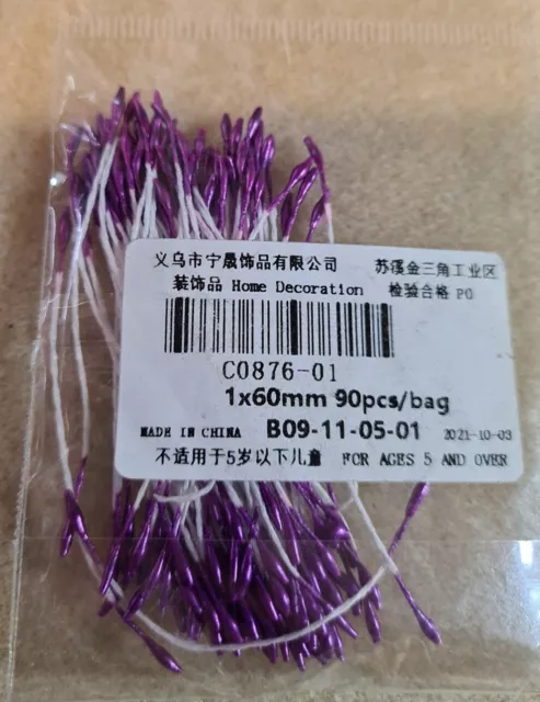 90pcs purple pearl double ended stamen. 1x60mm