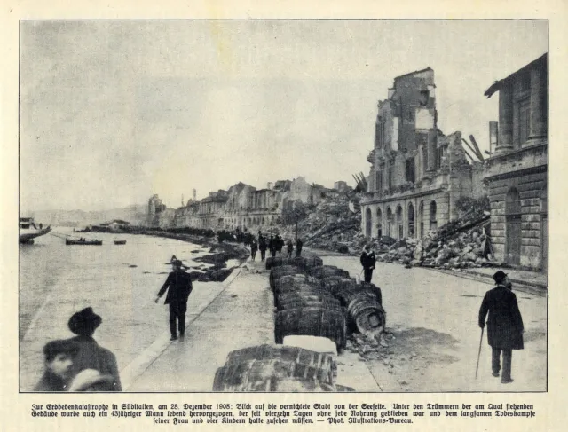 Erdbebenkatastrophe in Italien Seeseite von Messina Historische Aufnahme 1909