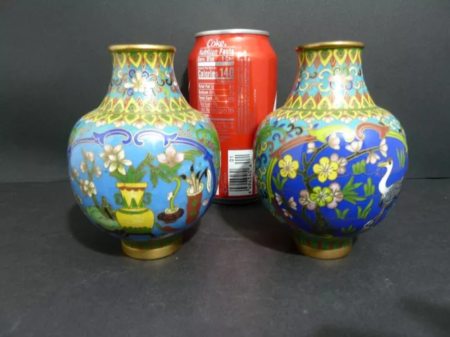 PAIR OF CHINESE CLOISONNE ENAMEL ( MULTI )EARLY 20th CENTURY 4 1/2" H VASES  356