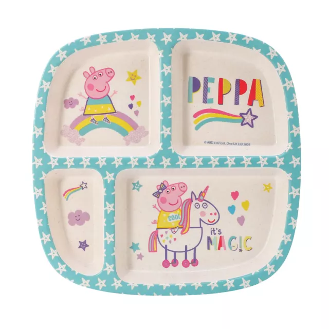 Peppa Pig 4 Section Divided Kids Childrens Toddlers Wooden Colourful Plate