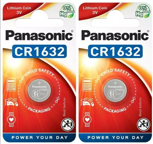 2 x Panasonic CR1632 3V Lithium Coin Cell Battery 1632 DL1632 BR1632 *EXP 2028*