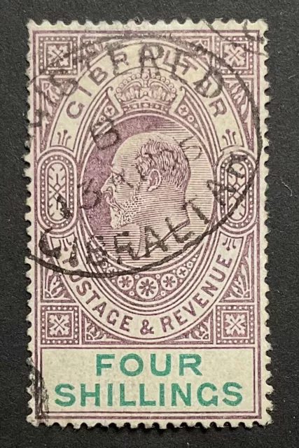 Gibraltar 1903 4/- dull purple & green used SG 53. (Ct£225)