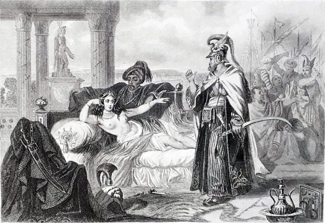 TEUTA, Reine des pirates ILLYRIENS massacrant les romains- Gravure du 19e siècle