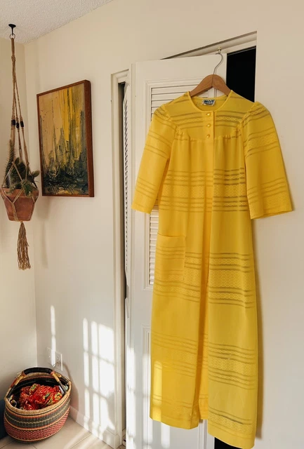 Vtg 60s Rose Marie Yellow Mod Sheer Swim Maxi Retro Cover Up Lounge Beach sz S/M