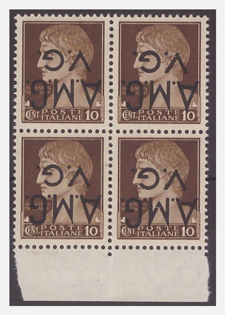 Trieste AMG VG - 10 Cent. Soprastampa upside Down Quartina New MNH
