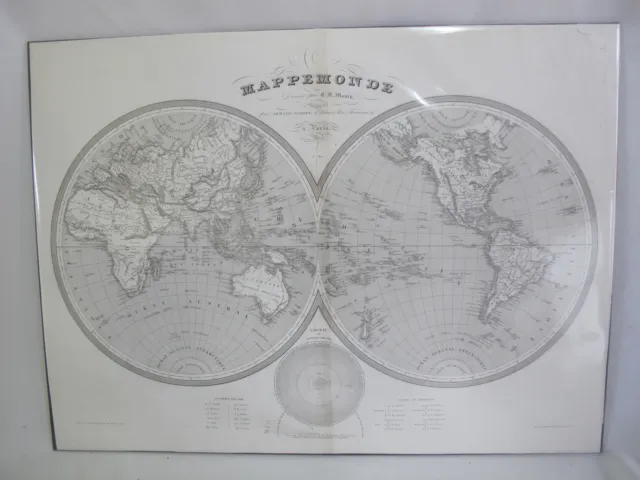 MAPPEMONDE Antique 1837 CV Monin Armand-Aubree Map of Hemispheres & SOLAR SYSTEM
