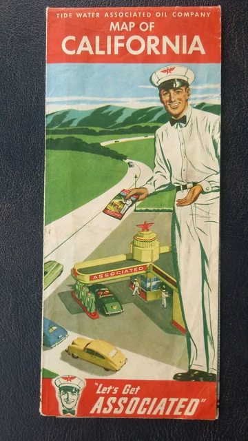 1953 California  road map Associated  Flying A  oil  gas route 66