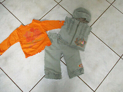 schöne 3-tlg Kombi C&A Gr.86 khaki grün orange Hose + Shirt + Weste