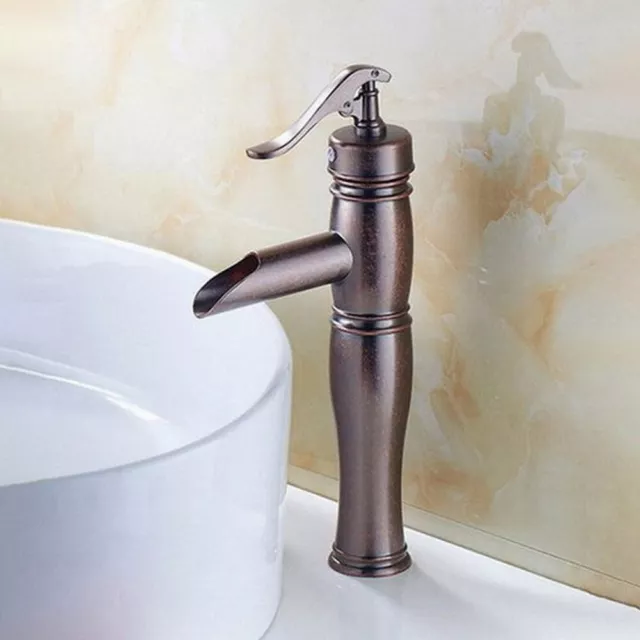 Antique Copper Waterfall Bathroom Vessel Basin Faucet Sink Mixer Tap mnn015