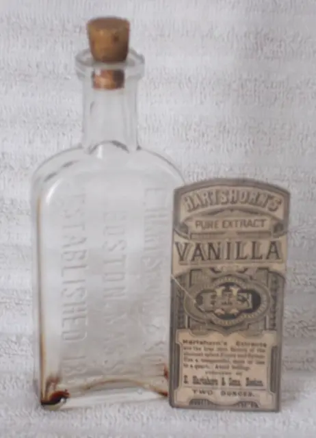 1 - 1850 - Vintage - E. Hartshorn & Son - Boston Mass - Glass Bottle With Label