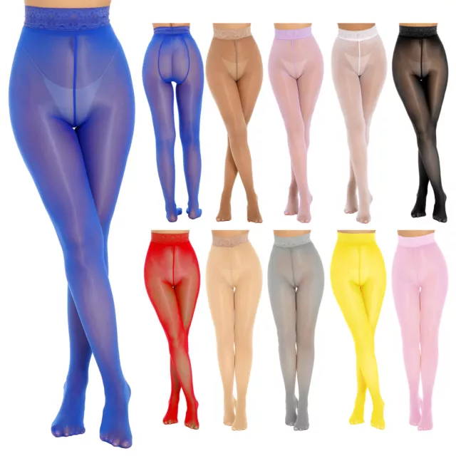 Women's Shimmery Oil 30 Denier Opaque Tights Footless Pantyhose Sheer  Stockings