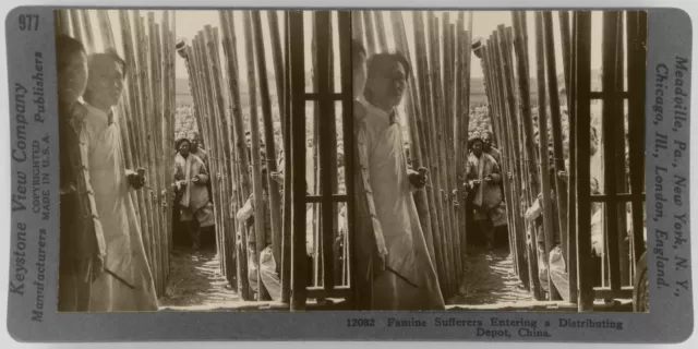 Square Top Keystone Stereoview of Famine Sufferers at Depot, China 1200 Set #977