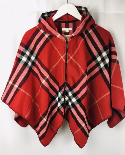 Nuovo! Mantello per ragazze misto cashmere a scacchi rossi Burberry taglia L, 164 cm, età 15 anni