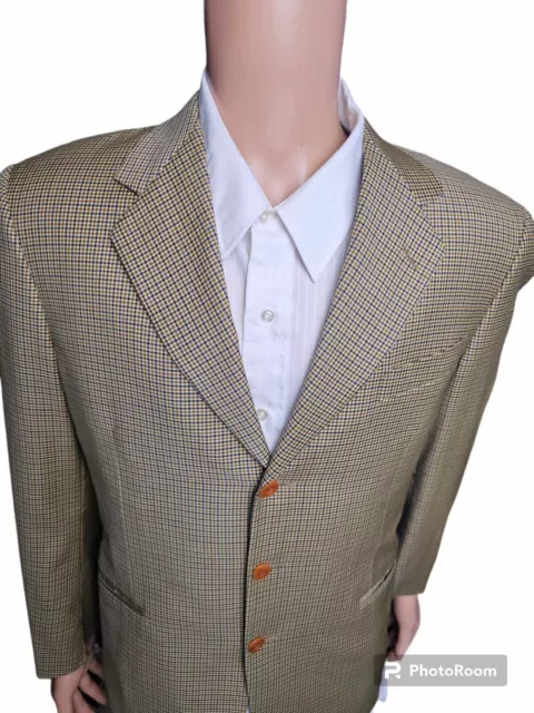 Canali Milano Men's Wool 2-Button Blazer Brown Windowpane Plaid • Italy • 46R