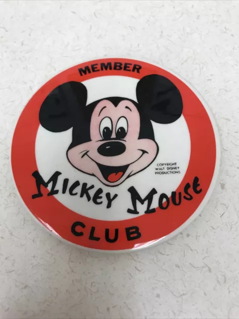 Vintage Walt Disney Pin Mickey Mouse Club Member 1960s 3.5" Back Button