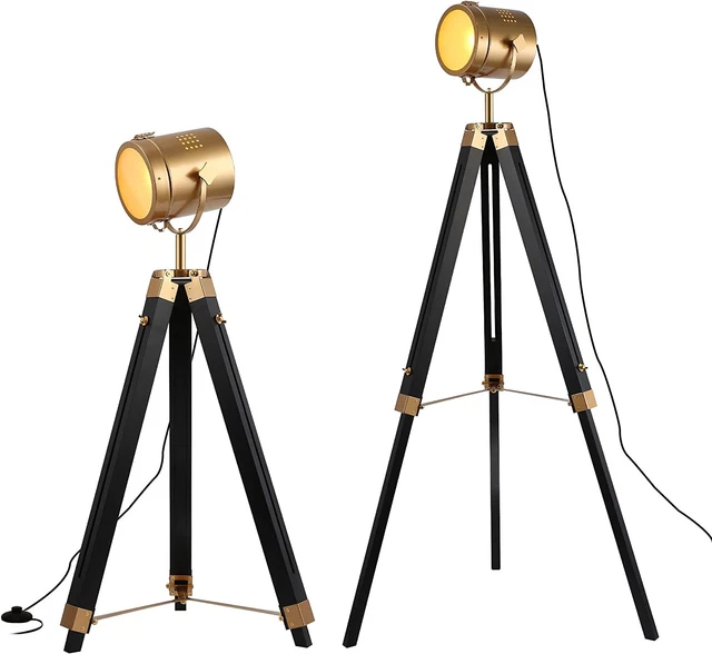 Industrial Vintage Tripod Floor Lamp Modern Spotlight Standing Reading LightGold