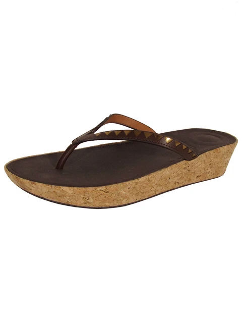 FitFlop Womens Linny Toe Thong Zigzag Mirror Sandal, Espresso/Bronze, US 11